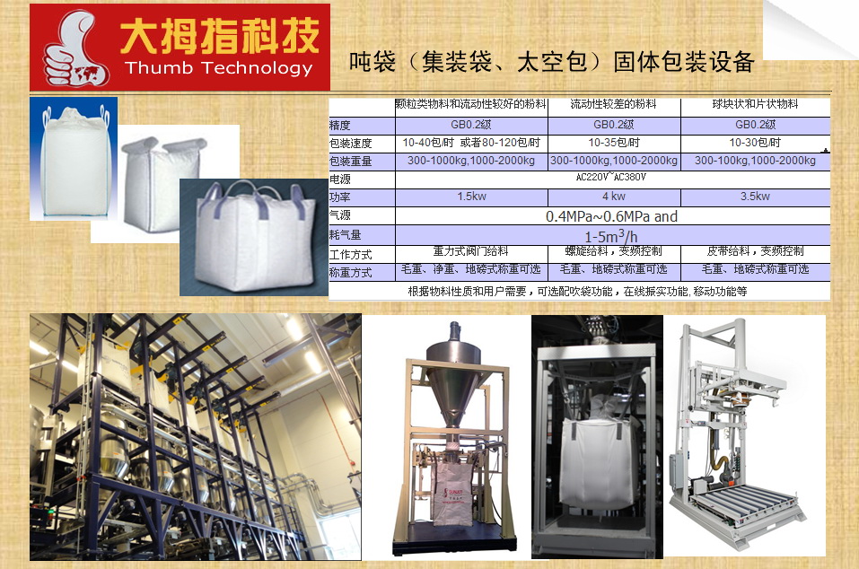 吨袋（集装袋、太空包）包装机主要技术参数